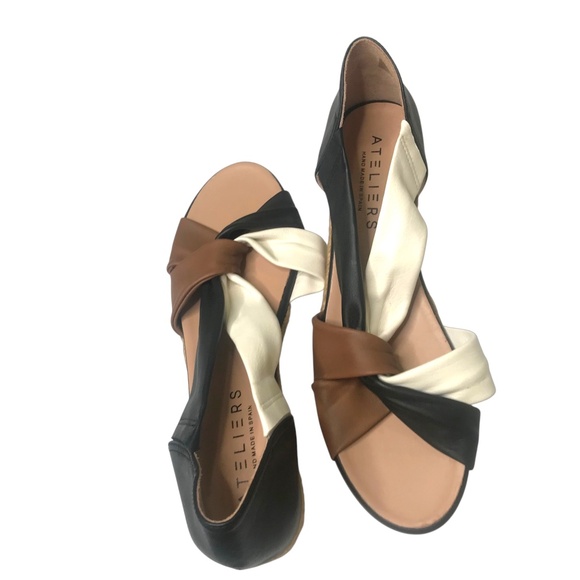 Ateliers Leather Colorblock Wedge Sandals Handmade in Spain - Picture 3 of 7